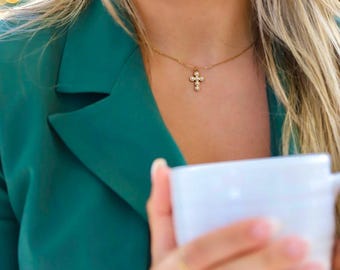 This Girl Pearl Cross Necklace