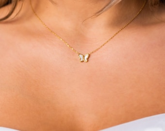 Free as a Butterfly Necklace (Mother Pearl) 18K Gold Plated - Dainty