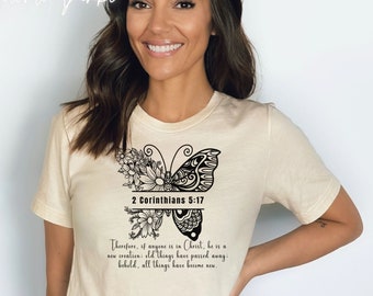 2 Corinthians 5:17 Butterfly PNG Sublimation instant download Christian T-shirt design Bible verse if anyone is in Christ New Creature Gift