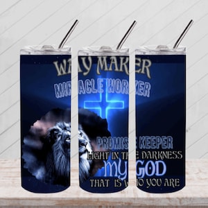 Way Maker Promise Keeper Sublimazione Download istantaneo Christian Jesus Lion PNG Design digitale 20 oz Skinny Tumbler wrap scripture