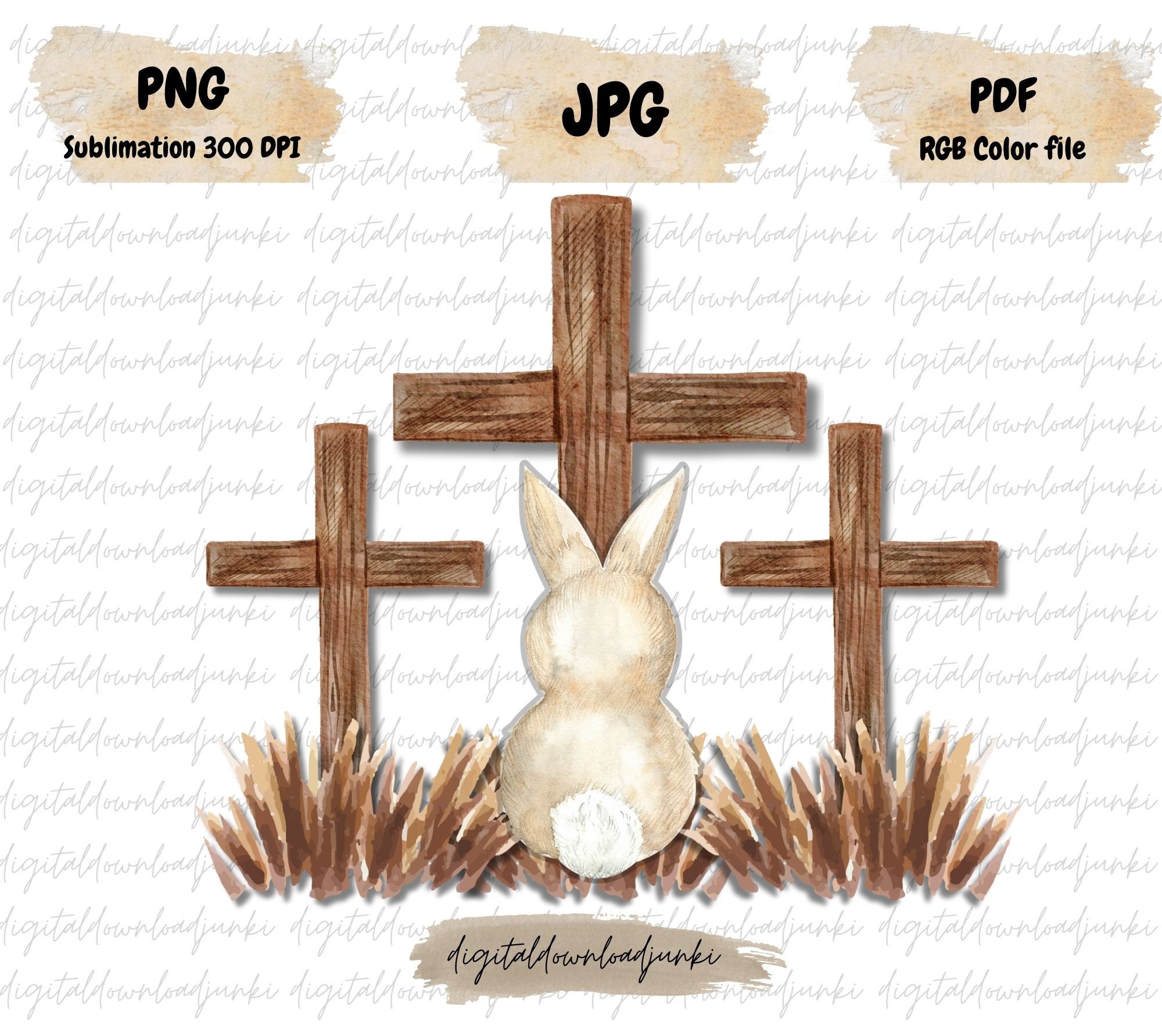 Bunny Rabbit With 3 Crosses PNG Instant Sublimation Download Watercolor ...