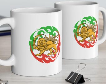 Custom Made Mug Inspired by Lion and Sun, shiro khorshid Flag, Ancient Persian Sign