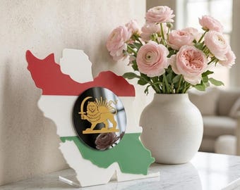 Iran Lion and Sun Flag and Map Mirror | Minimalist Decorative Centerpiece, Persian Gift