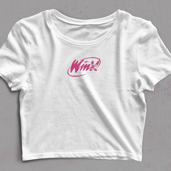 Y2K Winx Club Pink Logo Fairy Embroidered Crop Top and Baby Tee