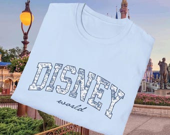 Disney World Blau Foral T-Shirt, trendiges Coquette Park Shirt, Disney World einfaches T-Shirt, Beach Club Sommer T-Shirt, Magic Kingdom übergroßes T-Shirt