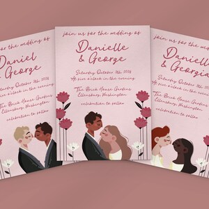 Digital Download Illustrated Wedding Invitation Template - Customizable Couple Illustration Template