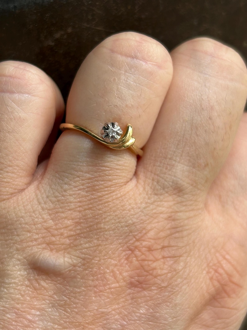 Vintage Engagement Ring Set 14 Carat Gold Featuring .03 Carat Diamond Size 6 1/4 image 6