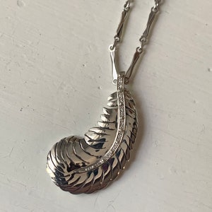 Elizabeth and James Sterling Silver Feather Plume Pendant Necklace With White Sapphires