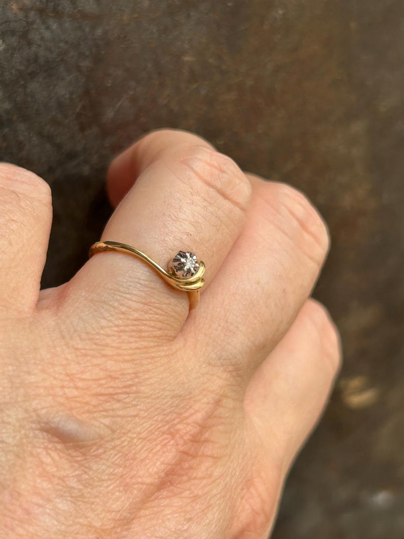 Vintage Engagement Ring Set 14 Carat Gold Featuring .03 Carat Diamond Size 6 1/4 image 5