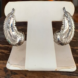 Elizabeth and James Sterling Silver Feather Plume Earrings with White Sapphires