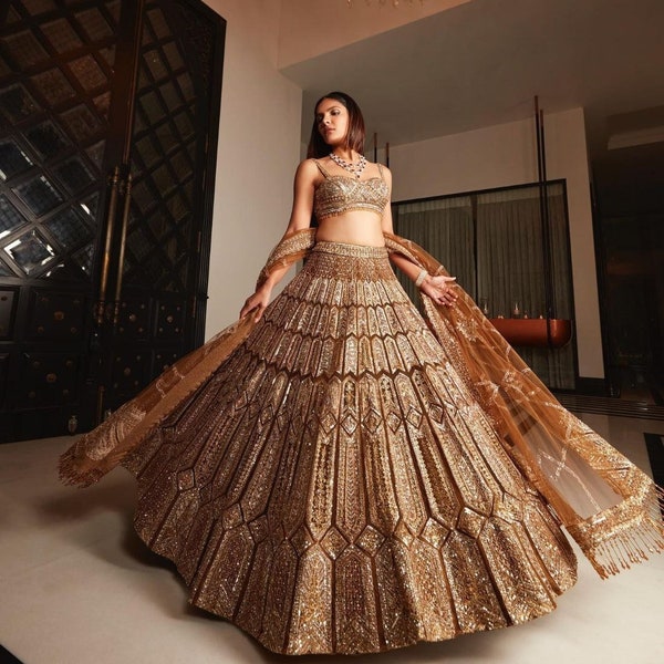 Sabyasachi Designer brown Lehenga Choli Embellished With Beautiful Shimmer Dori Work Wedding Lehenga Choli Party Wear Lehenga Choli