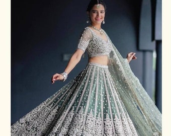 Sabyasachi Designer Grey Lehenga Choli With High Quality Heavy