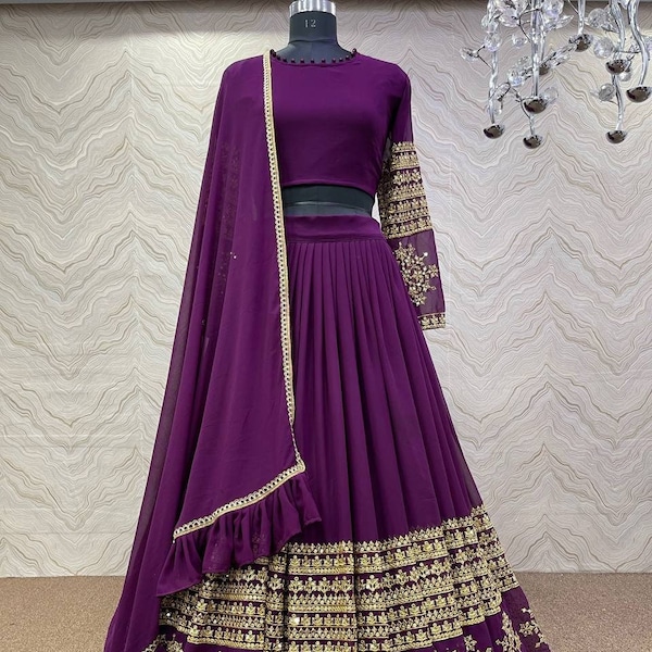 Bollywood party style purple lehenga choli for women with high quality embroidery work wedding wear lehenga party wear, lehenga choli