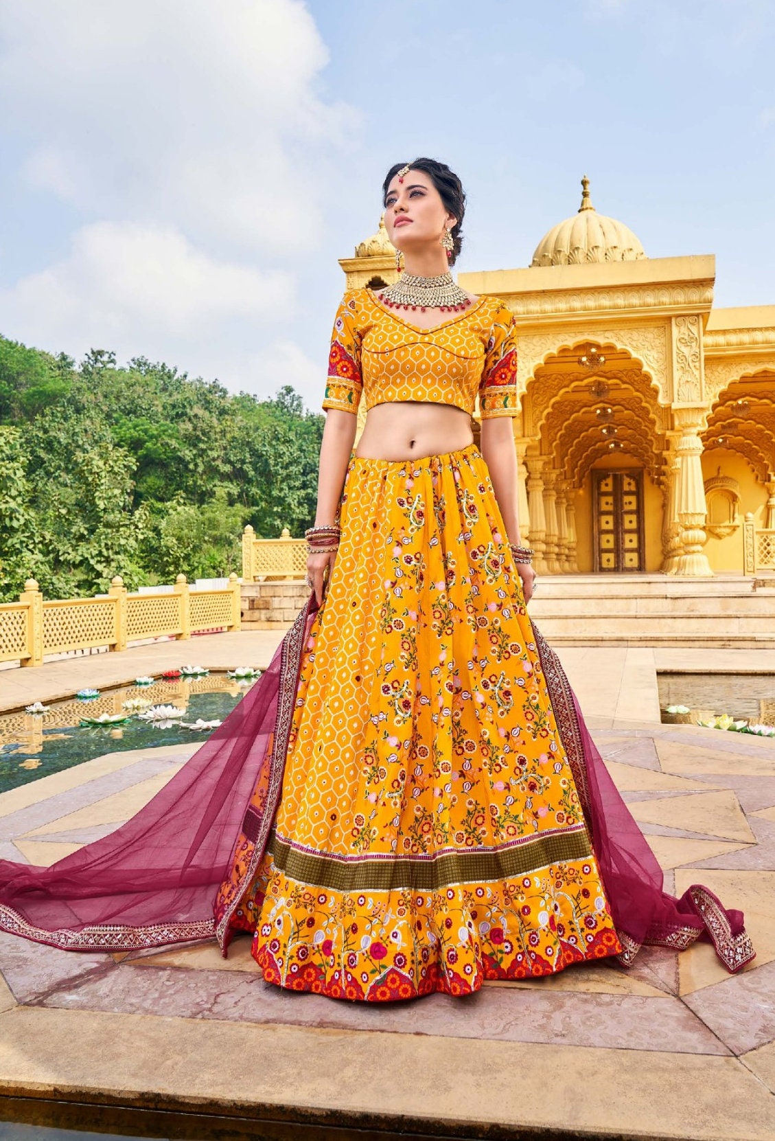 Indian Designer Printed With Gota Patti and Mirror Work Lehenga