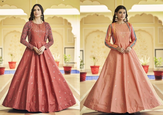 Designer Heavy Embroidery Work Gown With Traditional Jacket Indian