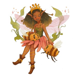 Fairy Queen Bee Art Print ~ 8" x 8" Square Print ~ Fairy Art Print ~ Wall Art Print ~ High Quality Print ~ Fairycore Decor