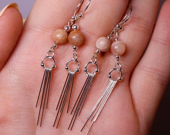 Sunstone Rounds Sterling Silver Dangle Earrings