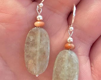 Aquamarine and Amazonite Bead Sterling Silver Dangle Earrings