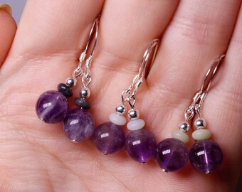 Amethyst and Amazonite Rondelle Bead Sterling Silver Dangle Earrings