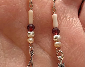 Cupid's Bow and Arrow Charm Sterling Silver Dangle Earrings or Necklace