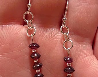 Garnet Stack Sterling Silver Dangle Earrings