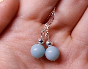 Amazonite and 4mm Bead Sterling Silver Dangle Earrings