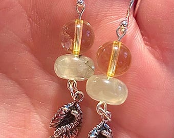 Caterpillar Eating Leaves Charm Sterling Silver Dangle Earrings or Necklace