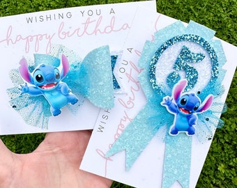 Personalised Stitch Birthday Badge And Bow | Hair Bow | Birthday Badge | Personalised Badge | Headband | Stitch | Lilo and Stitch