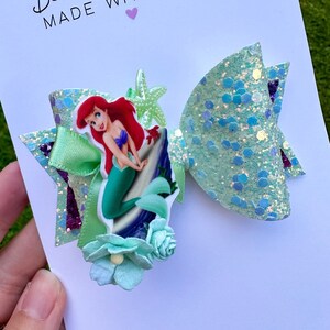 Little Mermaid Glitter Hair Bow | Girls Disney Hair Bow | Glitter Bow | Hair Clips | Baby Headband | Little Mermaid | Ariel