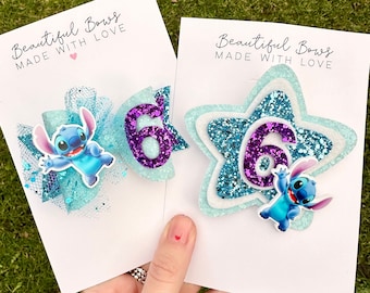 Personalised Stitch Birthday Badge And Bow | Hair Bow | Birthday Badge | Personalised Badge | Headband | Stitch | Lilo and Stitch