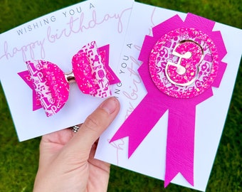 Personalised Barbie Glitter Birthday Badge And Bow | Hair Bow | Birthday Badge | Personalised Badge | Headband | Barbie | Let’s Go Party