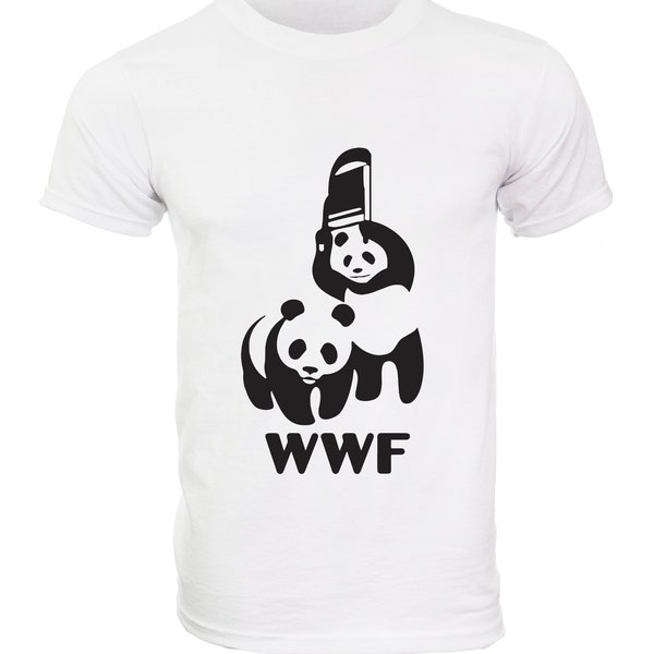 WWF Wrestling Panda Funny T-shirt. Mens White t-shirt. 5 sizes available. Present. Birthday, Christmas, Joke