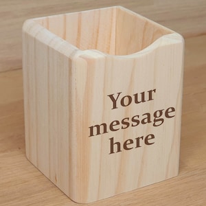 Engraved Personalised Square Shaped Wooden Pen Pot. Lovely Present for Mum, Nan, Daughter, Sister, Wife, Son, Dad, Husband. Teacher gift
