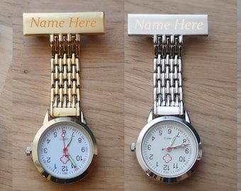 Engraved metal fob watch in black, gold, silver or rose gold. Nurses, doctors, carers watch. Add own text to front, back or presentation box