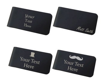 Personalised Engraved Black Money Clip. Stainless Steel. 4 Designs available. Father's Day, Wedding, Gift, Birthday, Dad