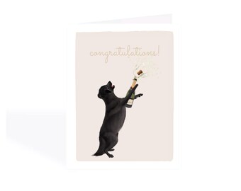 Black Labrador Popping Champagne Card - Funny Congratulations Card