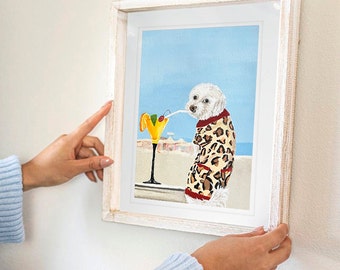 Custom Full Background Pet Portrait - Digital Illustration from photo, Funny Pet Lover Gift,  Art Print