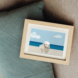 Coastal Dog Art Print, Coastal Grandmother Chic, Ocean Horizon Minimalist Decor, Cute Dog Wall Art, Blue Beach Poster, Summer Beach, Maltese image 3