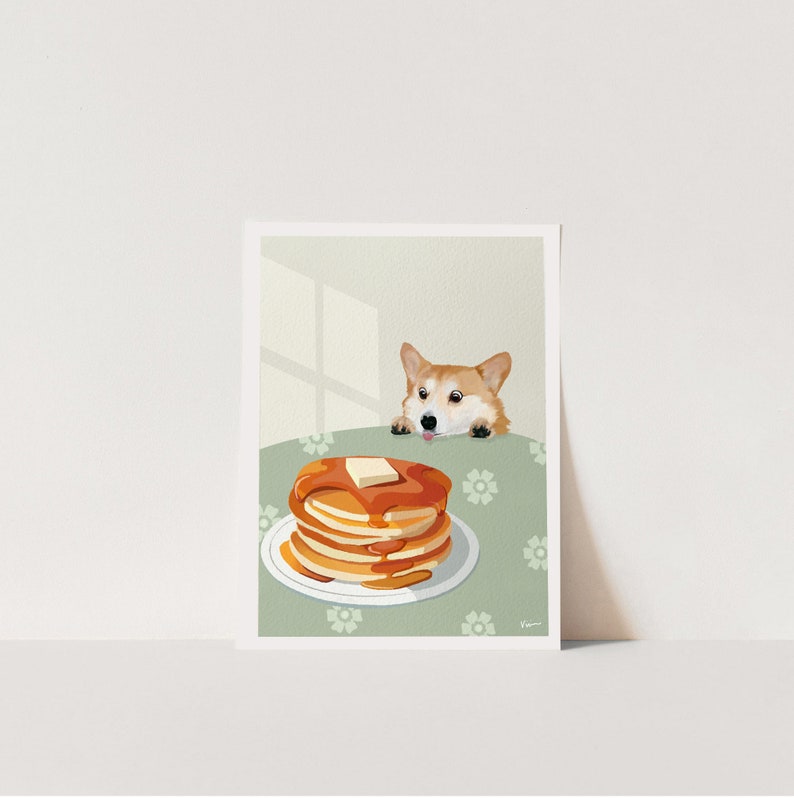 Pancakes Art Print Cute Dog Wall Art Pancake Etsy