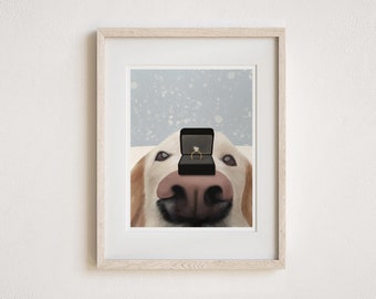 Will You Marry Me Art Print, Dog Proposal, Labrador Retriever, Cute Dog Wall Art, Engagement Gifts for Couple