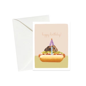 Dackel Geburtstagskarte - Hot Dog Kuchen, Lustige Geburtstagskarte, Niedliche Illustration
