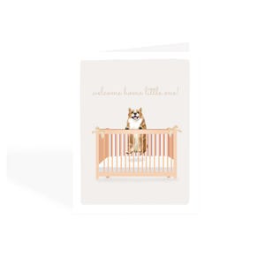Corgi Welcome New Baby Greeting Card - Corgi in Crib, Baby Shower Congratulations Card, Cute Pet-Themed Gift