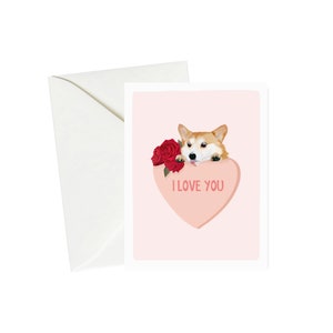 Carte de Saint-Valentin Corgi - Je t'aime, Saint-Valentin chiens, fleurs et coeur, carte pour propriétaires de chiens