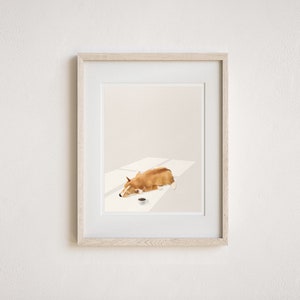 Stampa artistica di un Corgi sempre stanco, stampa murale di un cane carino, illustrazione di caffè, stampa di un cane divertente, decorazione da cucina, minimalista