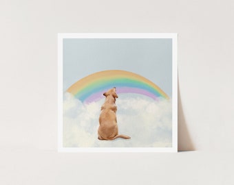 Haustier Sympathie Art Print, gelber Labrador Wandkunst, Regenbogen Brücke Kunst, Haustier Verlust Drucke, Hund Erinnerungswandkunst, die an Sie denkt