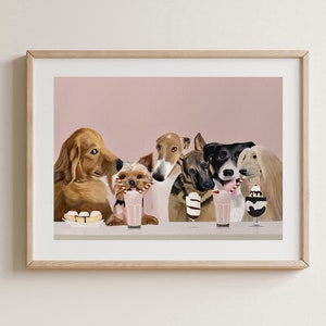 Dog Friends Art Print, Cute Dog Wall Art, Ice Cream Illustration, Funny Dog Print, Kitchen Decor, Minimalist Wall Art, Dog Party