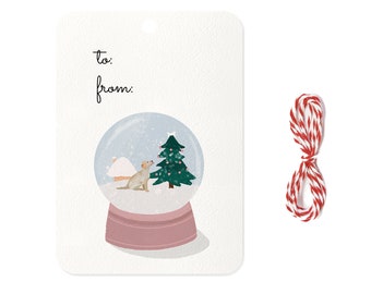 Labrador Snow Globe Gift Tags - Hand-Illustrated Christmas Labrador Gift Labels - Holiday Dog Lover Tags - Set of 10