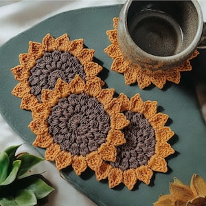 Sunflower Coaster Crochet Pattern - Flower Crochet Coaster - Crochet Coffee Coaster - Crochet Easy Sunflower - Crochet Sunflower Pattern