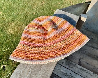 RONRON☆大人気♪RIBBON SUMMER KNIT BUCKET HAT Crochet Bucket Hat - 100% Cotton Bucket Hat - Summer Bucket