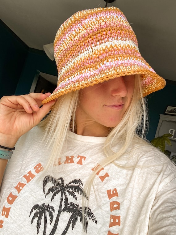 RONRON☆大人気♪RIBBON SUMMER KNIT BUCKET HAT Crochet Bucket Hat - 100% Cotton Bucket Hat - Summer Bucket